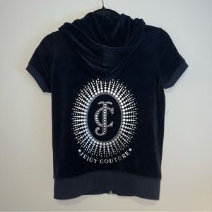 Juicy Couture Hooded Short Sleeve Zip Up in Navy Blue